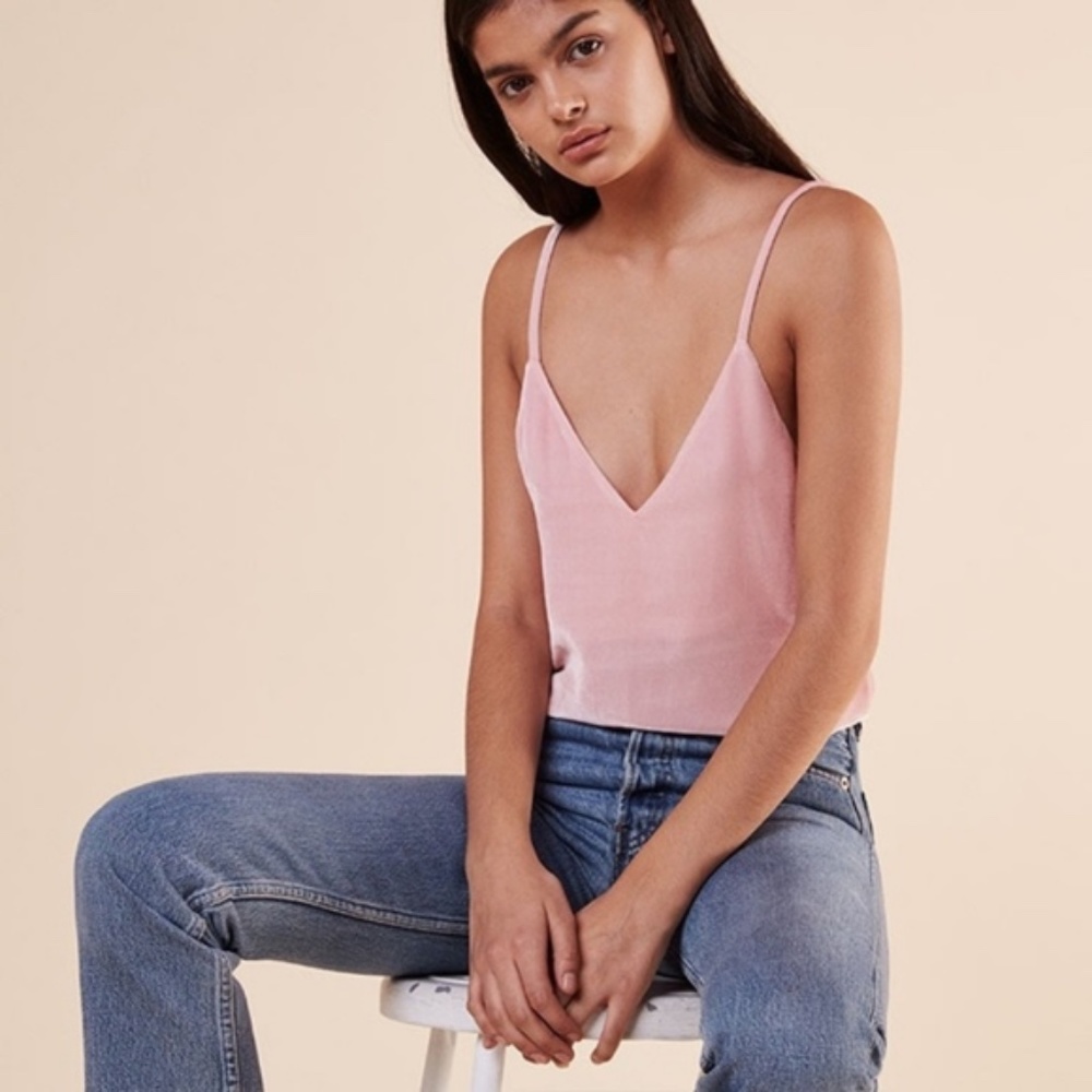 Reformation Mabel Pink Velvet Top